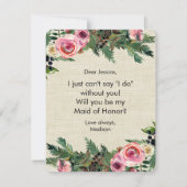 Rustieke winterburlap zal je mijn bruidsmeisje zij kaart (Achterkant)