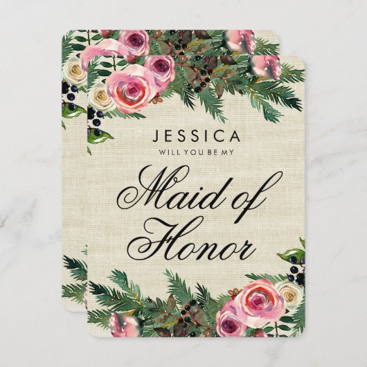 Rustieke winterburlap zal je mijn bruidsmeisje zij kaart (Voorkant / Achterkant)