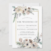 Rustieke Winterden Bloemen Goud Lijst Bruiloft Kaart (Voorkant)
