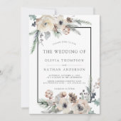 Rustieke Winterden Bloemen Zwart Lijst Bruiloft Kaart (Voorkant)