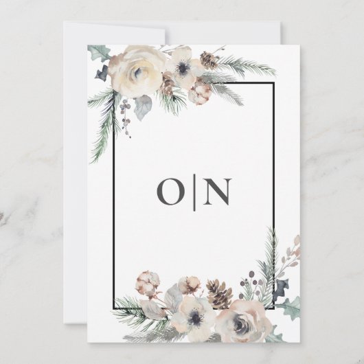 Rustieke Winterden Bloemen Zwart Lijst Bruiloft Kaart (Achterkant)