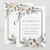 Rustieke Winterden Bloemen Zwart Lijst Bruiloft Kaart (Voorkant / Achterkant)