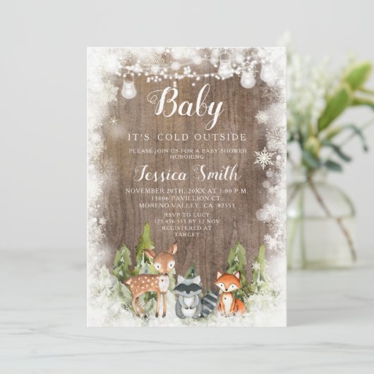 Rustieke winterdieren Woodland Boy Baby shower Kaart (Staand voorkant)