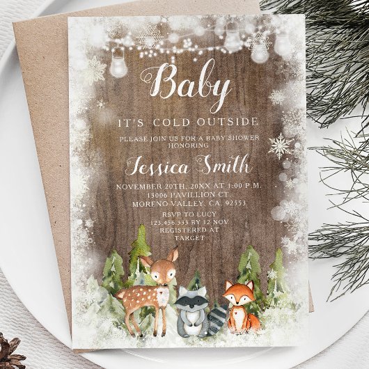 Rustieke winterdieren Woodland Boy Baby shower Kaart