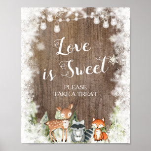 Rustieke winterdieren Woodland Love is Sweet Baby Poster