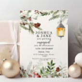 Rustieke Wintergroen Lantaarn Verlovingsfeest  Kaart