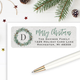 Rustieke Wintergroen Monogram Krans Etiket