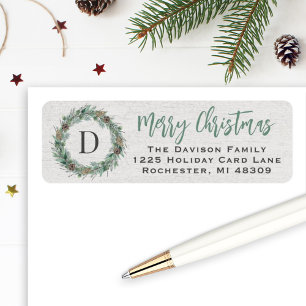 Rustieke Wintergroen Monogram Krans Etiket