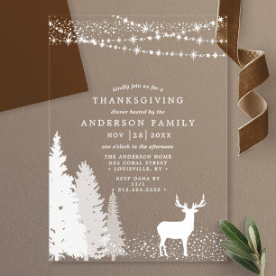 Rustieke Winterherten Bos Thanksgiving Diner Acryl Uitnodigingen