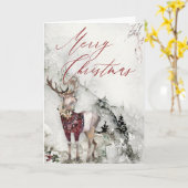 Rustieke Winterherten in Sneeuw Waterverf Kerst Kaart (Gele Bloem)