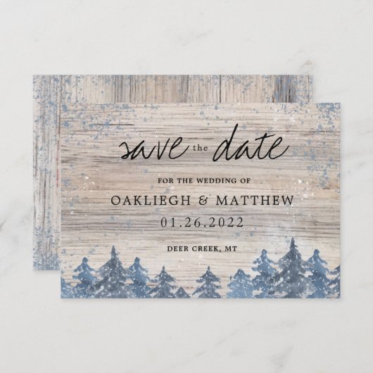 Rustieke Winterhout Watercolor Bos Opslaan Datum Save The Date (Voorkant / Achterkant)