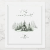 Rustieke winterhuwelijkskaarten dank je bosgroen I Wijn Etiket (Enkel label)