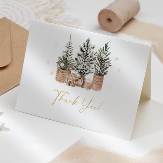 Rustieke winterkerstbomen bedankkaart