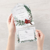 Rustieke winterkrans & rode kardinaal geen diner all in one uitnodiging (Afscheurbaar)