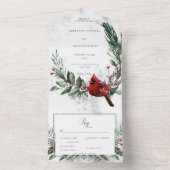 Rustieke winterkrans & rood kardinaal diner all in one uitnodiging (Binnen)