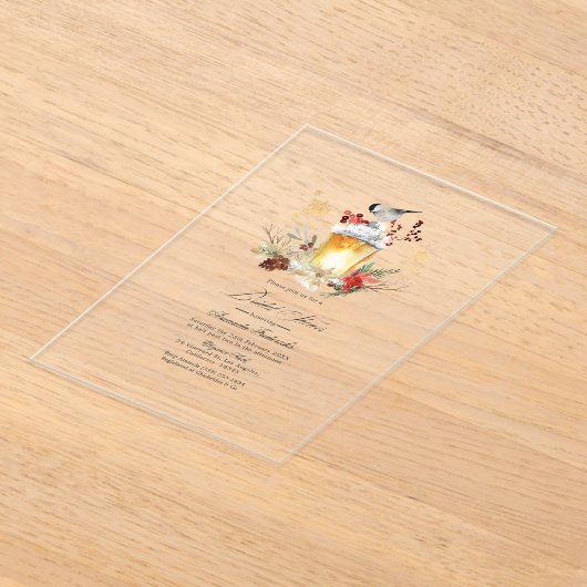 Rustieke Winterlantaarn Transparant Vrijgezellenfe Acryl Uitnodigingen (Laagn)