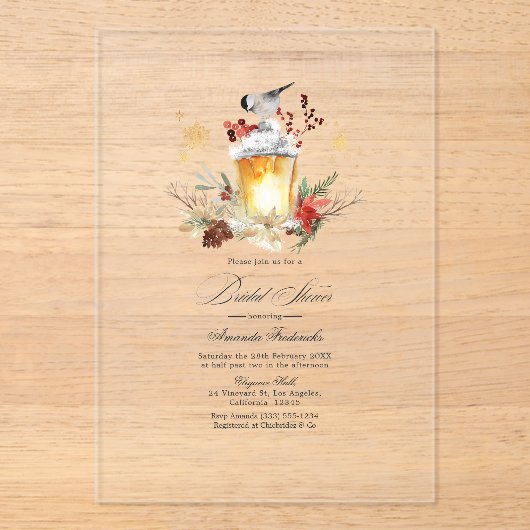 Rustieke Winterlantaarn Transparant Vrijgezellenfe Acryl Uitnodigingen (Voorkant)