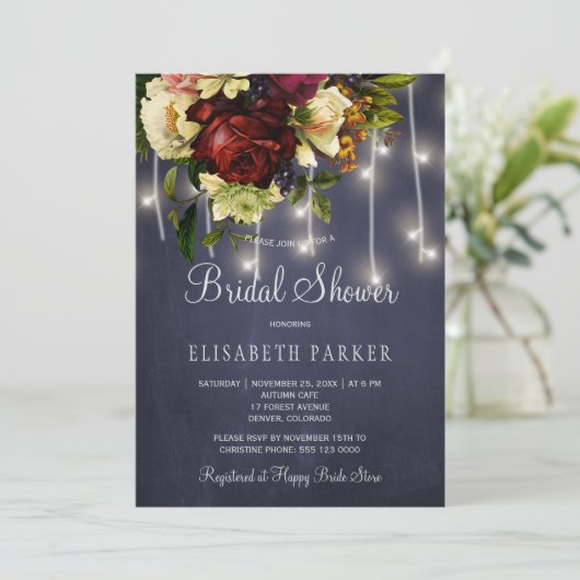 Rustieke winterlichten marine bordeaux vrijgezelle kaart (Staand voorkant)