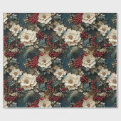  Rustieke winterrode bessen bloemenkerst Cadeaupapier (Vlak)