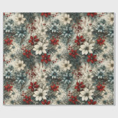  Rustieke winterrode botanische kerst Cadeaupapier (Vlak)