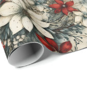  Rustieke winterrode botanische kerst Cadeaupapier (Rol Hoek)