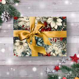  Rustieke winterrode botanische kerst Cadeaupapier