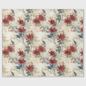  Rustieke winterrode botanische kerst Cadeaupapier (Vlak)