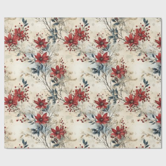 Rustieke winterrode botanische kerst Cadeaupapier (Vlak)