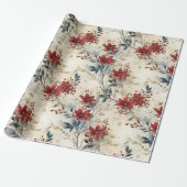  Rustieke winterrode botanische kerst Cadeaupapier (Uitgerold)