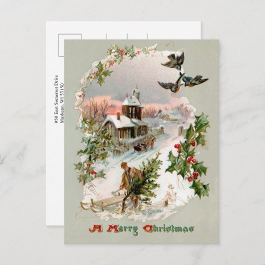 Rustieke  winterscène met Holly Briefkaart (Voorkant / Achterkant)