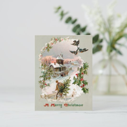 Rustieke  winterscène met Holly Briefkaart (Staand voorkant)