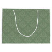 Rustieke winterscène op groene damast groot cadeauzakje (Achterkant)