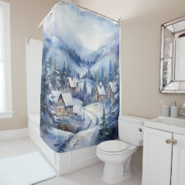 Rustieke  winterscène Snow Chimney Smoke Douchegordijn