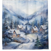 Rustieke  winterscène Snow Chimney Smoke Douchegordijn (Voorkant)