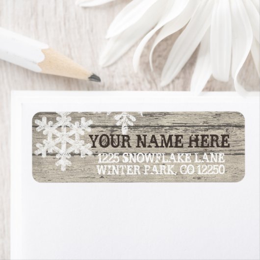 Rustieke wintersneeuwvlokken etiket (Insitu)