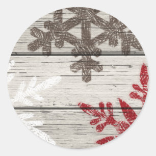 Rustieke wintersneeuwvlokken ronde sticker