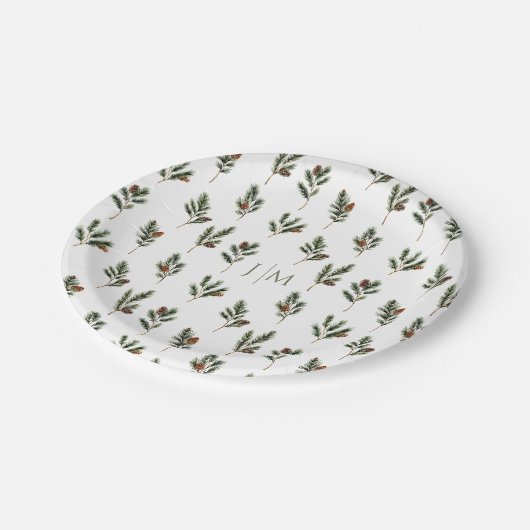 Rustieke winterspar takken met pinecones bruiloft papieren bordje (Gekanteld)