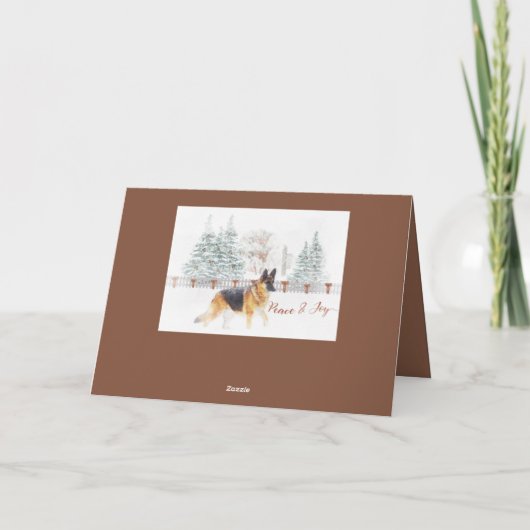 Rustieke wintervakantiescene met Duitse herder Feestdagen Kaart (Achterkant)