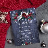 Rustieke winterverlichting bordeaux bloemenbruilof kaart