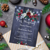 Rustieke winterverlichting bordeaux bloemenbruilof kaart