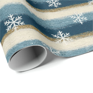 Rustieke wintervlokken blauw goud geschilderde str cadeaupapier