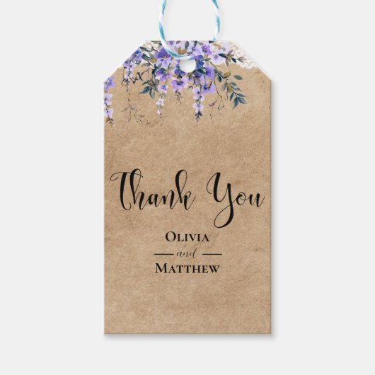 Rustieke Wisteria Floral Lace bruiloft dank u Cadeaulabel (Voorkant)