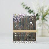 Rustieke Wisteria Kant Licht Houten Trouw RSVP (Staand voorkant)