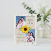 Rustieke Wit Gewassen Zonnebloem Foto Save the Dat Briefkaart (Staand voorkant)