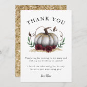 Rustieke Wit Gouden Pompoen Verjaardagsfeestje Bedankkaart (Voorkant / Achterkant)