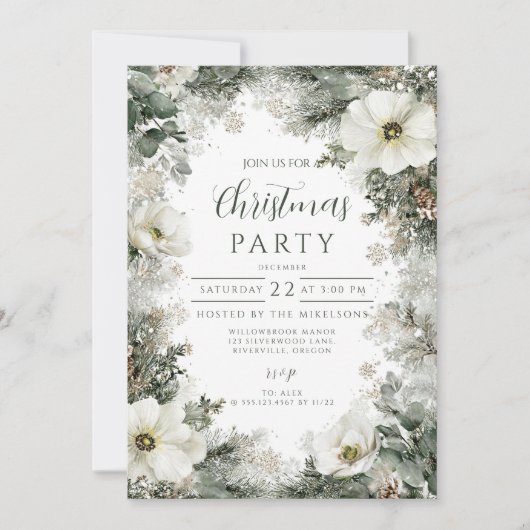 Rustieke witte anemoon kerstfeest kaart (Voorkant)