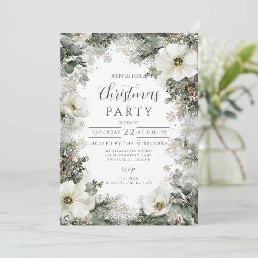 Rustieke witte anemoon kerstfeest kaart (Staand voorkant)