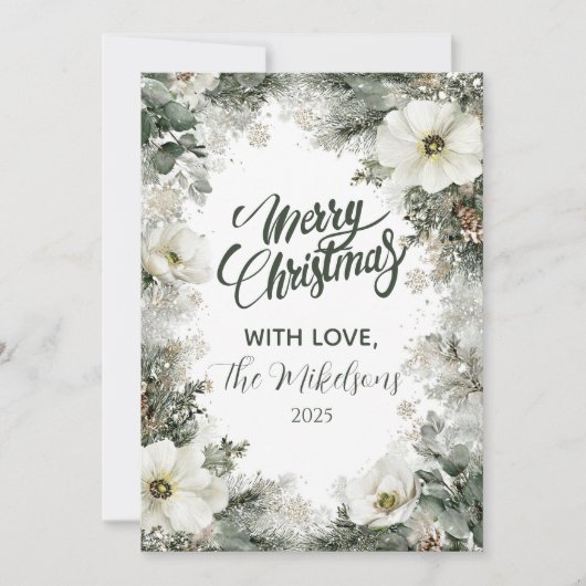 Rustieke Witte Anemoon Kerstmis Feestdagenkaart (Voorkant)