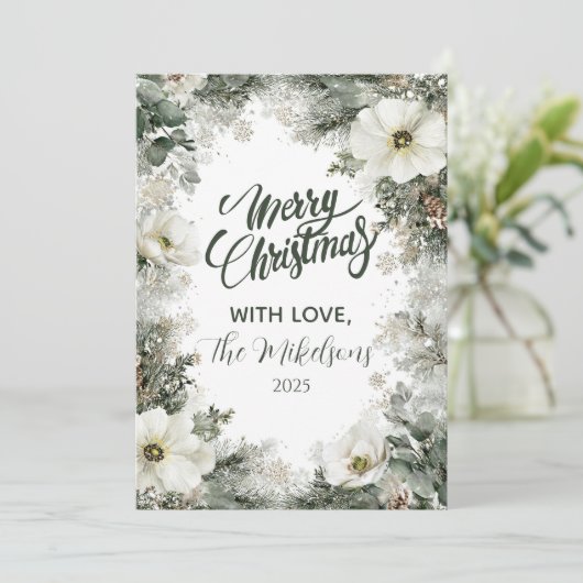 Rustieke Witte Anemoon Kerstmis Feestdagenkaart (Staand voorkant)