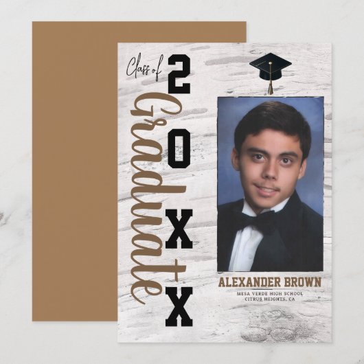 Rustieke witte berk Afstuderen foto bekendmaking Kaart (Voorkant / Achterkant)